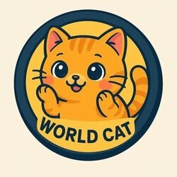 An orange tabby in the circular World Cat emblem